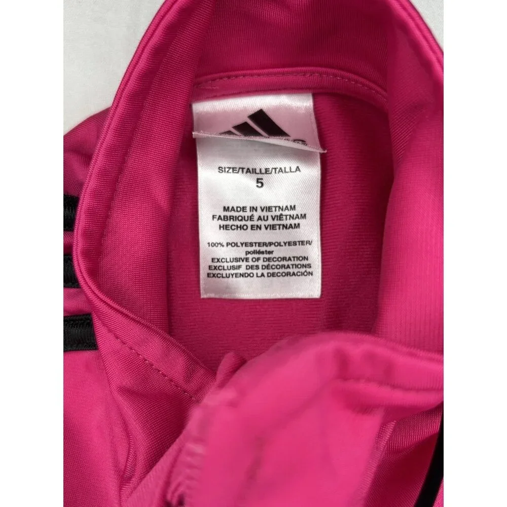 Adidas Jacket Girls‎ 5 Pink Black Zip Track Athletic Three Stripes Logo Peplum